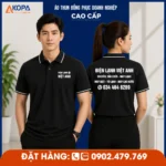 áo thun polo đồng phục kỹ thuật viên điện lạnh màu đen phối viền trắng