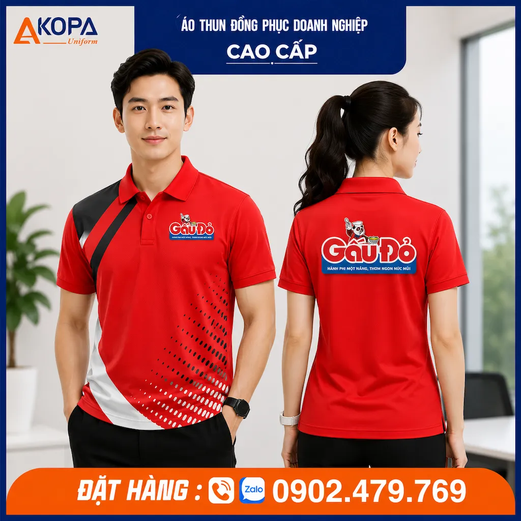Áo polo đồng phục Gấu Đỏ màu đỏ phối đen năng động