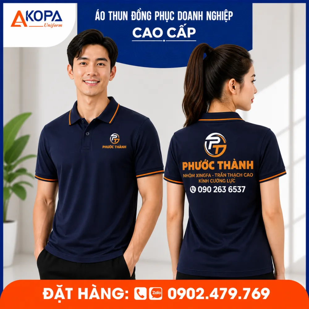 Áo Thun Polo Đồng Phục Nhôm Xingfa Màu Navy Phối Cam Theo Thương Hiệu – Gia Lai