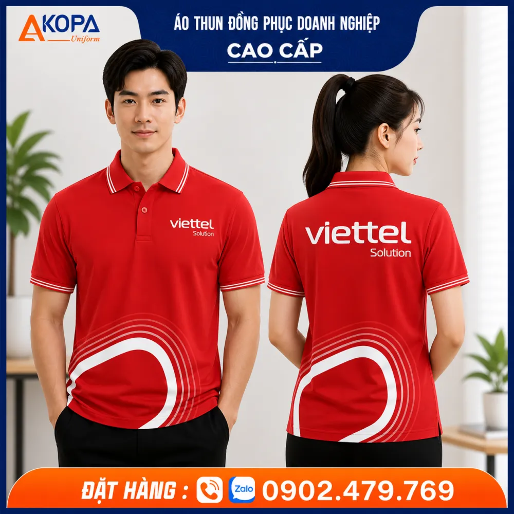 Áo Thun Polo Đồng Phục Viettel Solution Màu Đỏ Phối Theo Thương Hiệu– Gia Lai