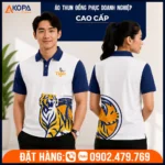 Áo polo đồng phục Tiger màu trắng phối xanh dương nổi bật