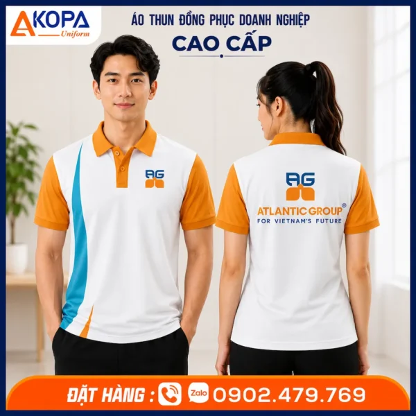 Áo Thun Polo Đồng Phục Công Ty Giáo Dục Màu Trắng Cam – AK0045