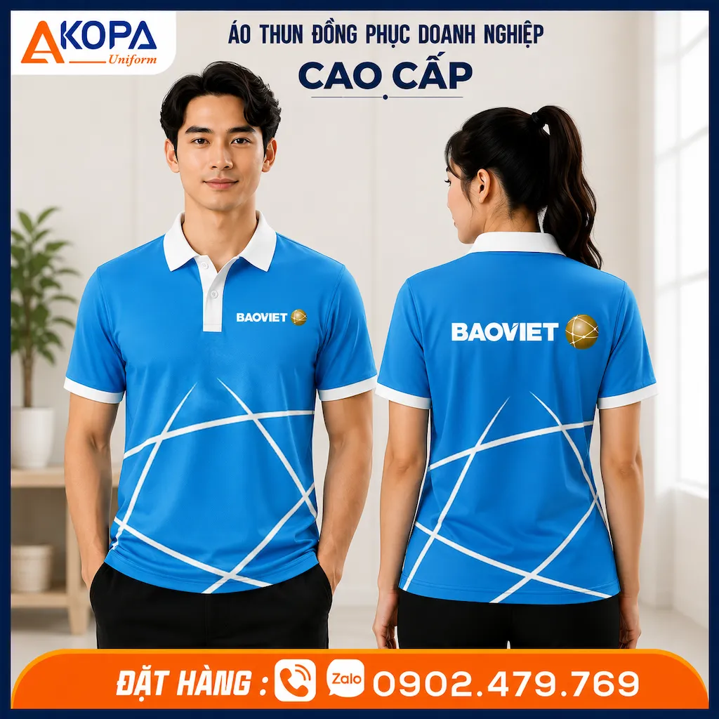 Áo polo đồng phục Bảo Việt màu xanh dương chuyên nghiệp
