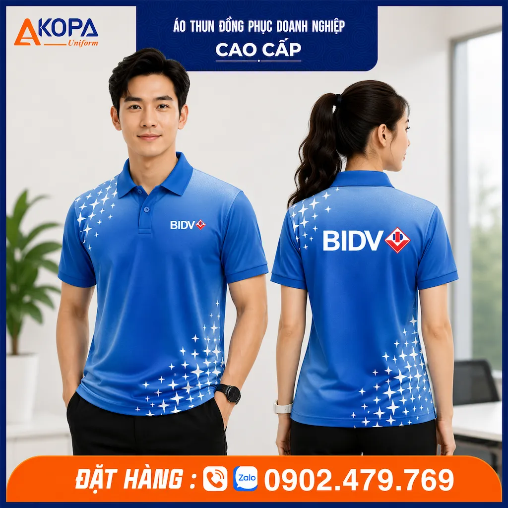 Áo polo đồng phục BIDV màu xanh dương hiện đại