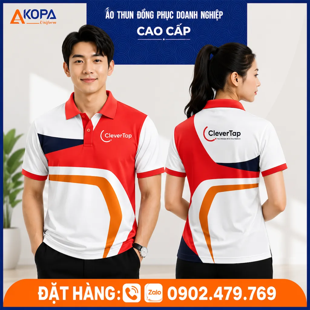 Áo polo đồng phục CleverTap phối đỏ trắng trẻ trung