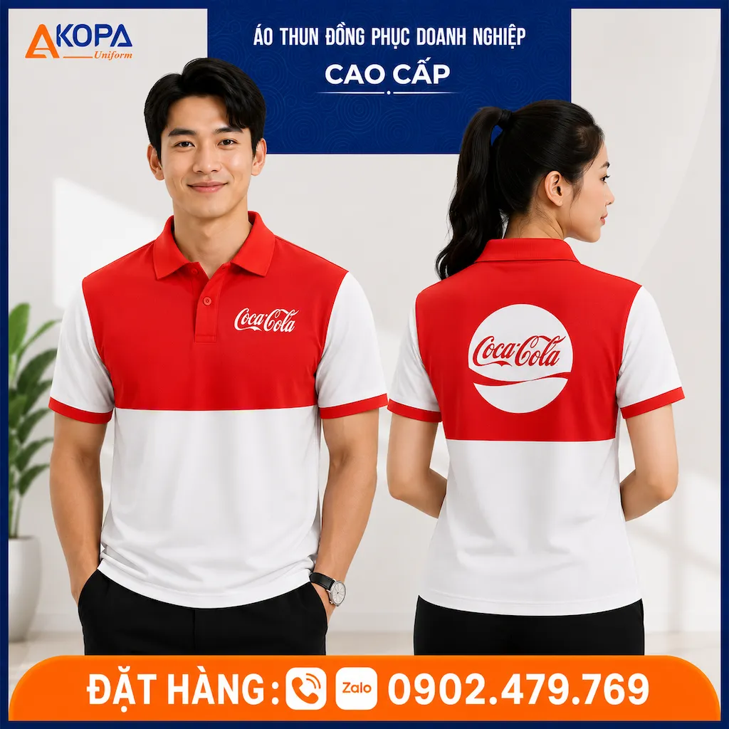 Áo Polo Đồng Phục Công Ty Nước Giải Khát Màu Đỏ Phối Trắng