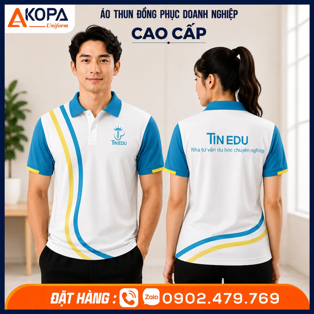 Áo polo đồng phục giáo dục TinEdu màu trắng xanh thanh lịch