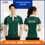 Áo polo đồng phục Grab màu xanh rêu phối trắng hiện đại