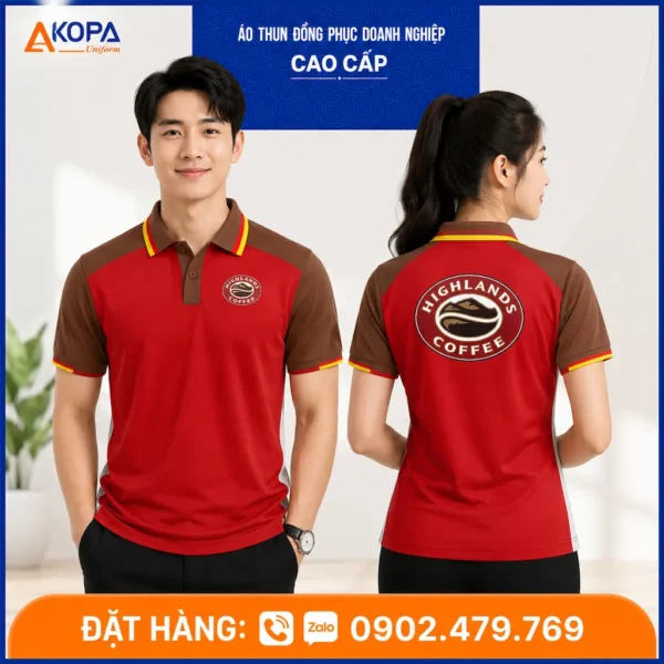 Áo Thun Polo Đồng Phục HIGHLANDS COFFEE Màu Đỏ Nâu – AK0057