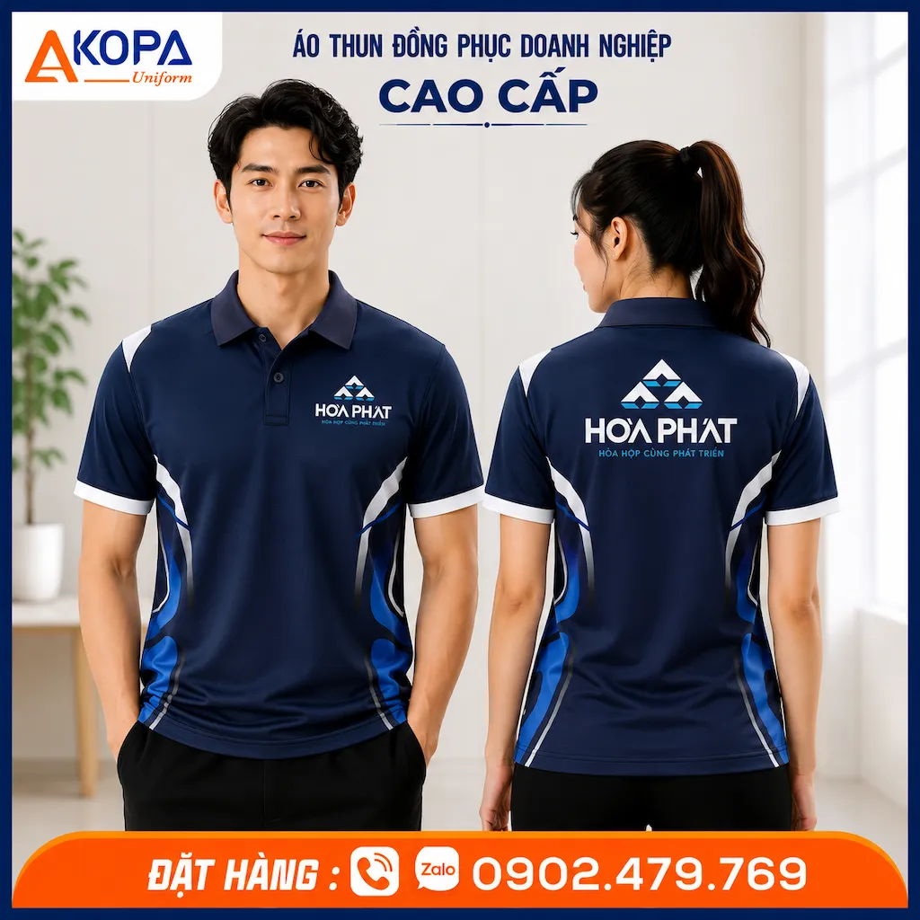 Áo polo đồng phục Hòa Phát màu xanh đen cao cấp