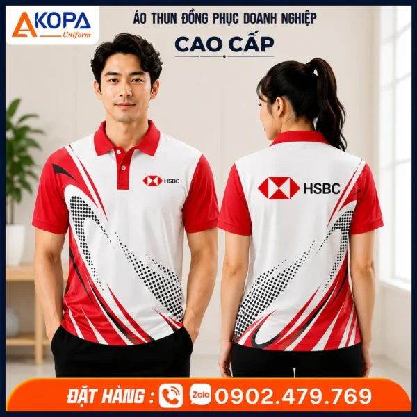 Áo Thun Polo Đồng Phục Ngân Hàng HSBC Màu Trắng Đỏ – AK0059