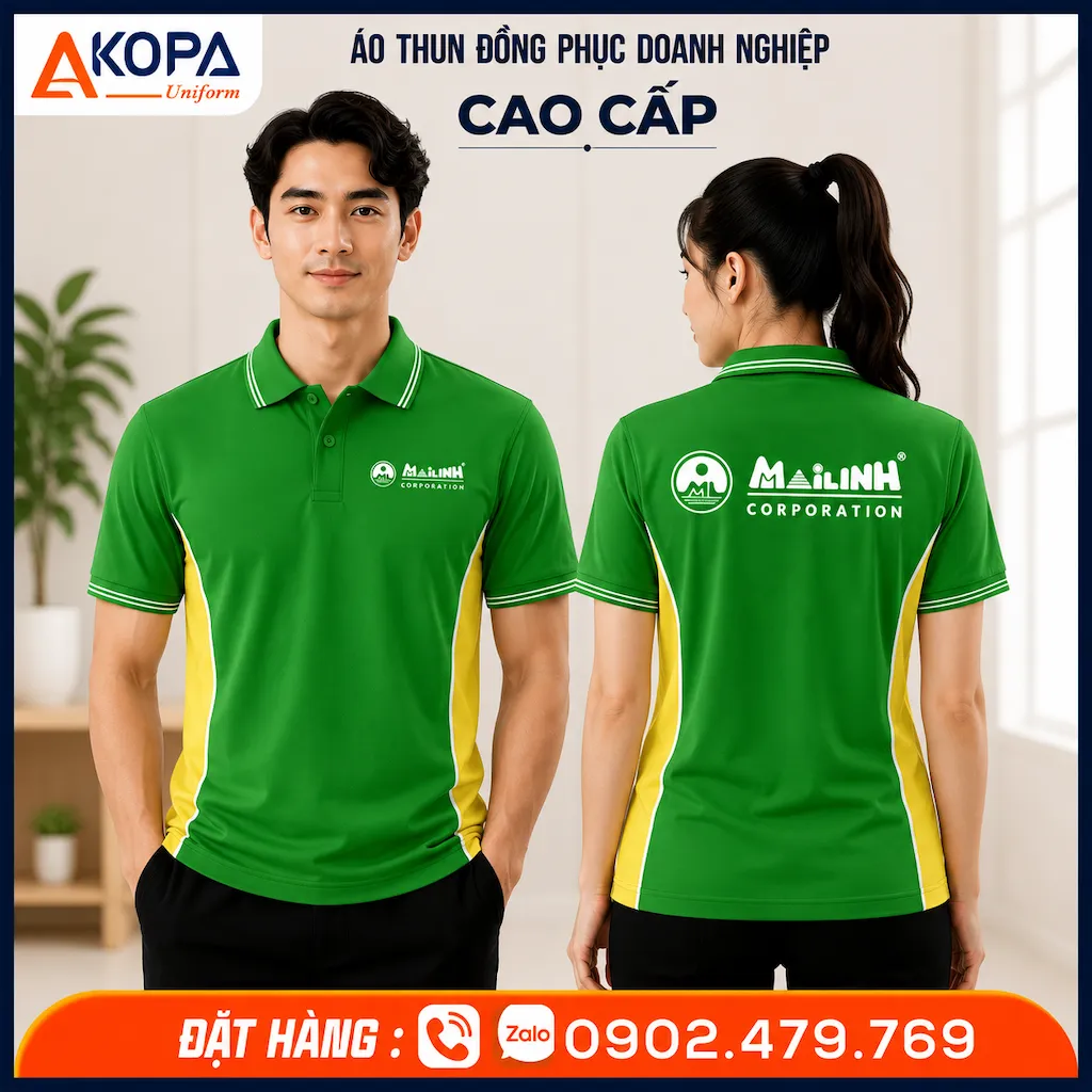 Áo polo đồng phục Mai Linh màu xanh lá nổi bật