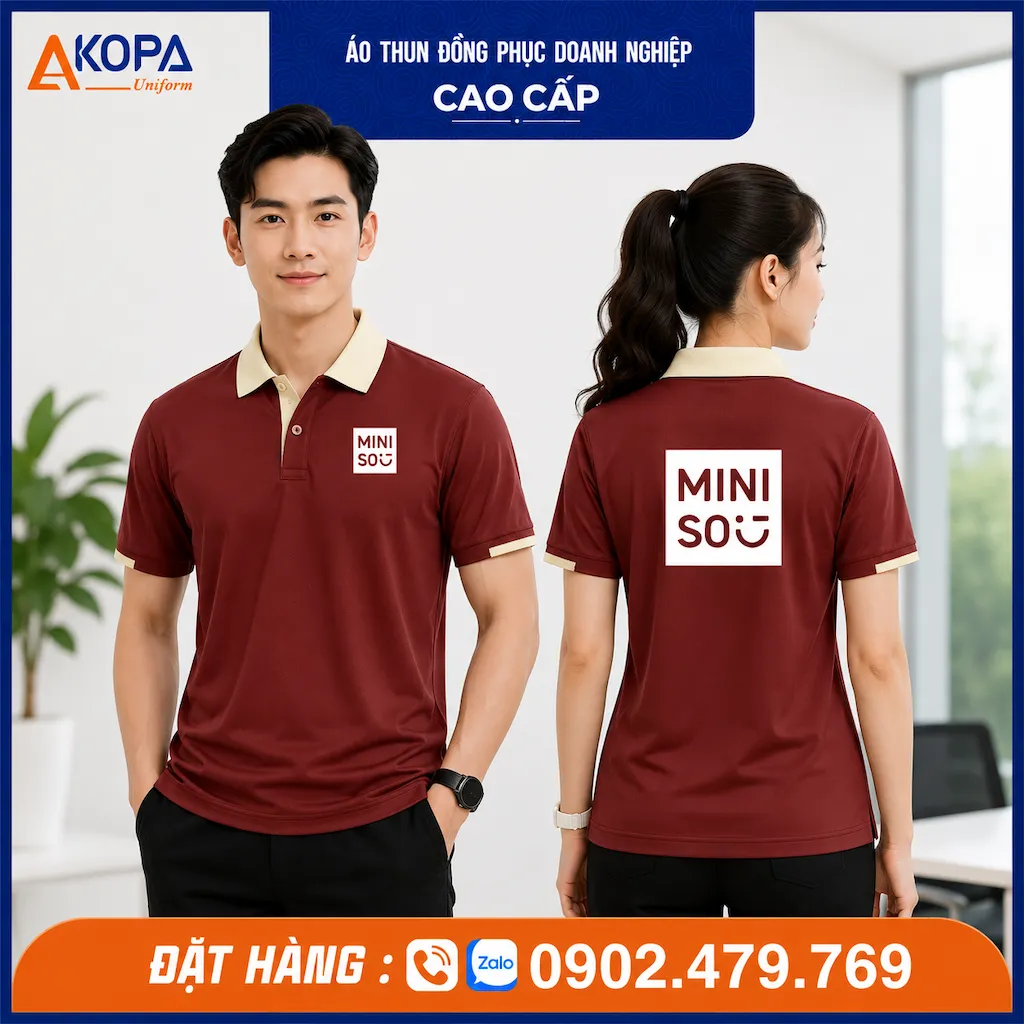 Áo polo đồng phục MiniSou màu đỏ đô sang trọng