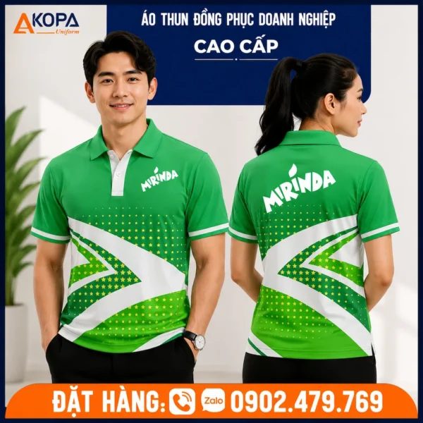 Áo Thun Polo Đồng Phục Thương Hiệu Mirinda Xanh Lá Trắng – AK0064