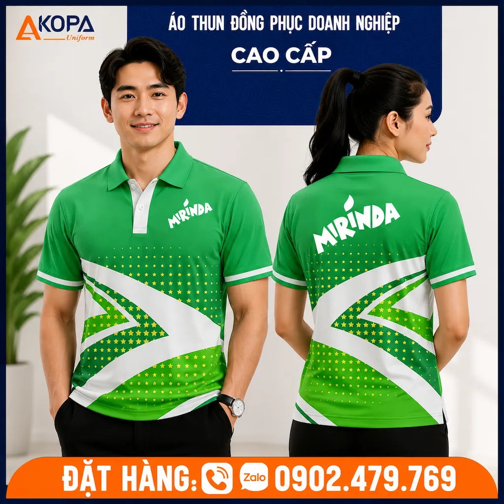 Áo polo đồng phục Mirinda màu xanh lá trẻ trung
