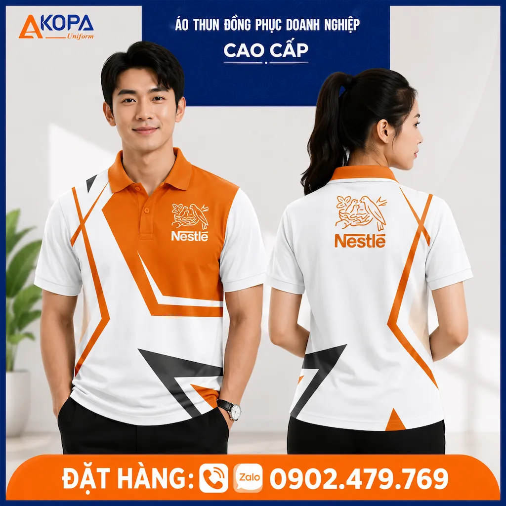 Áo Polo Đồng Phục Công Ty Thực Phẩm Màu Cam Phối Trắng
