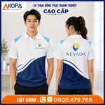 Áo polo đồng phục Nevada màu trắng phối xanh thanh lịch