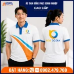 Áo polo đồng phục New Ocean màu trắng xanh dương nổi bật