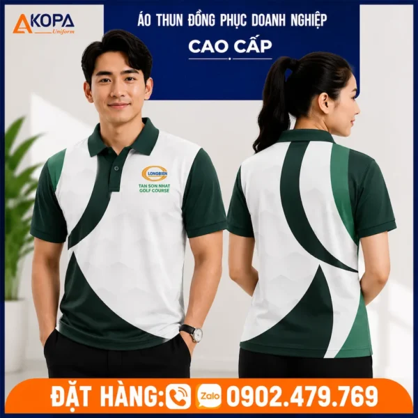 Áo Thun Polo Đồng Phục Nhân Viên Golf Màu Xanh Trắng – AK0072