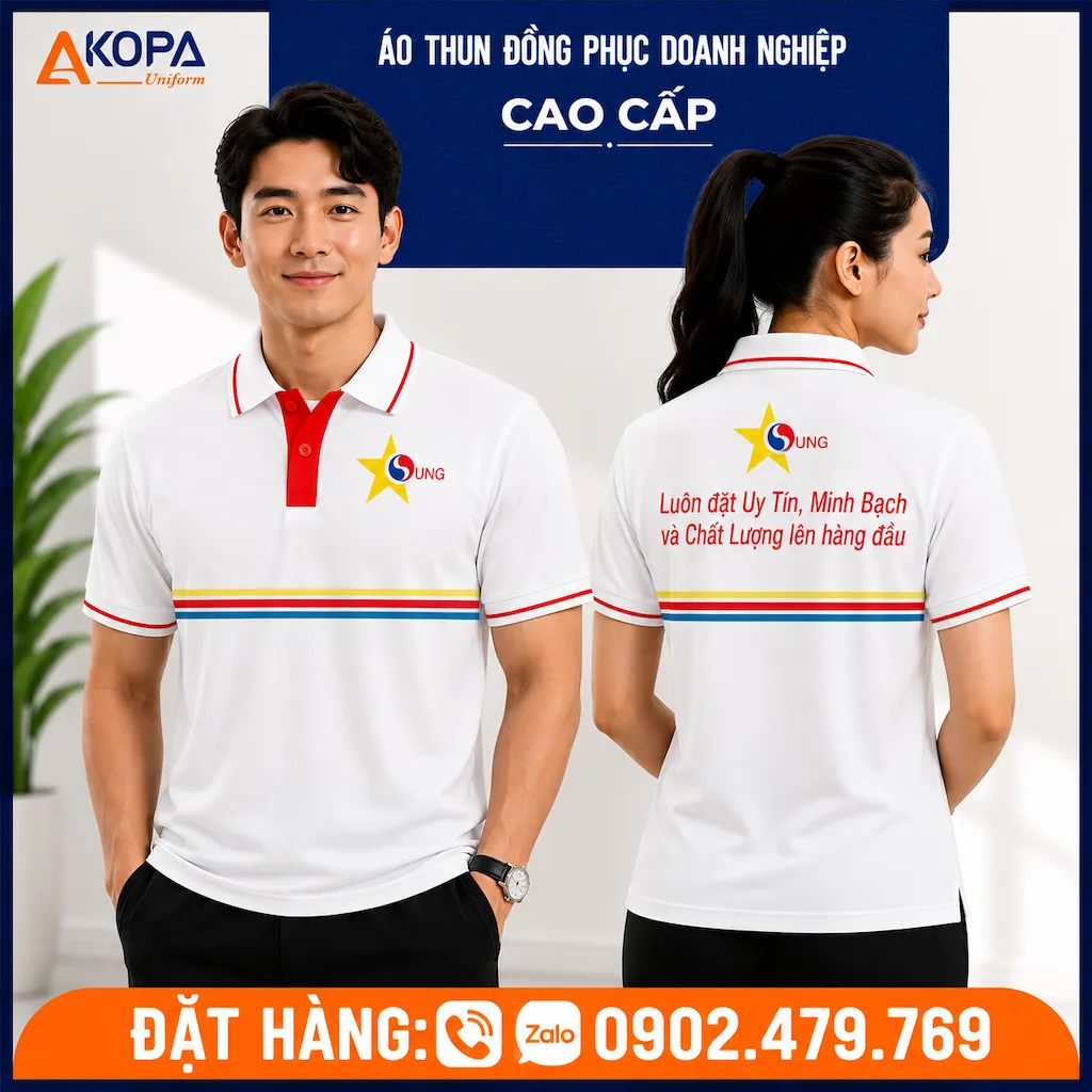 Áo polo đồng phục Sung Group màu trắng phối đỏ thanh lịch