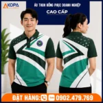 Áo polo đồng phục tennis màu xanh lá phối trắng hiện đại