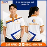 Áo polo đồng phục Tôn Đông Á màu trắng phối cam xanh chuyên nghiệp