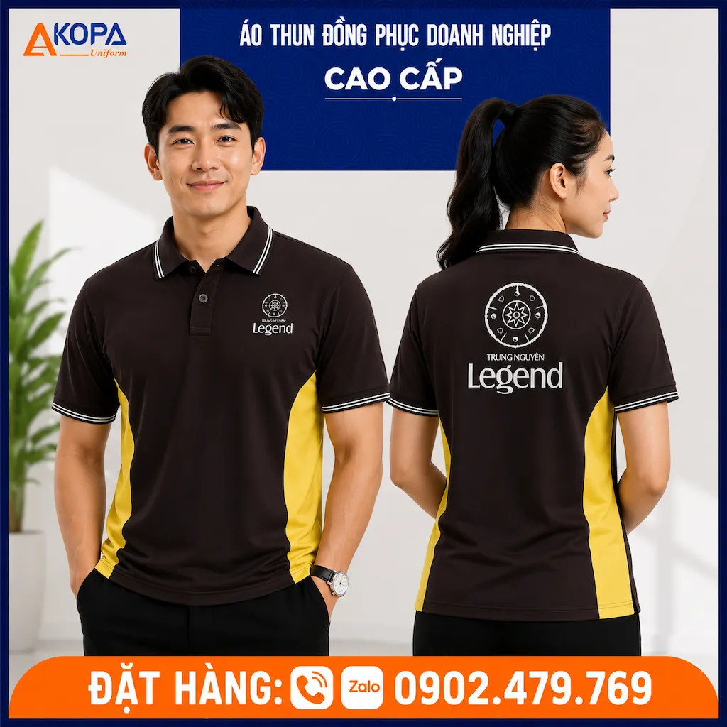 Áo polo đồng phục Trung Nguyên Legend màu đen phối vàng sang trọng