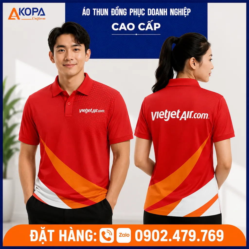 Áo polo đồng phục Vietjet Air màu đỏ cam năng động