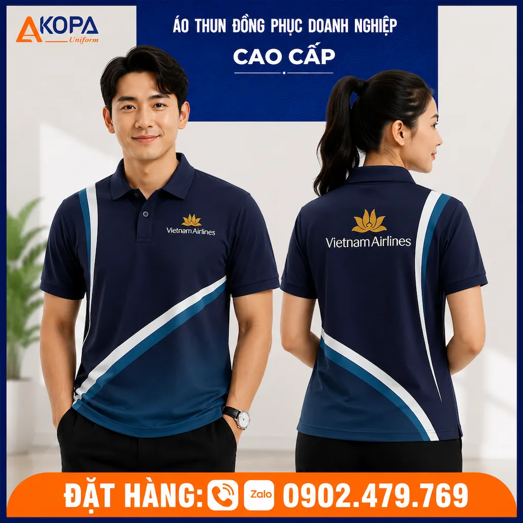 Áo polo đồng phục Vietnam Airlines màu xanh navy sang trọng