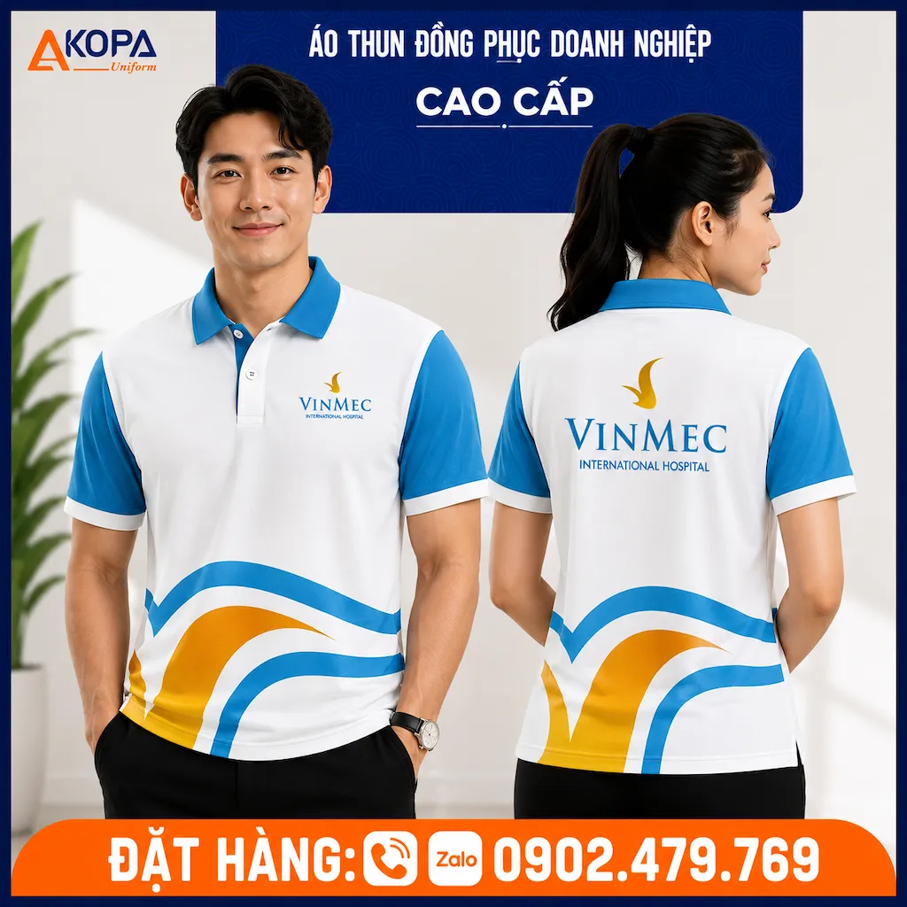 Áo Polo Đồng Phục Bệnh Viện Màu Trắng Phối Xanh