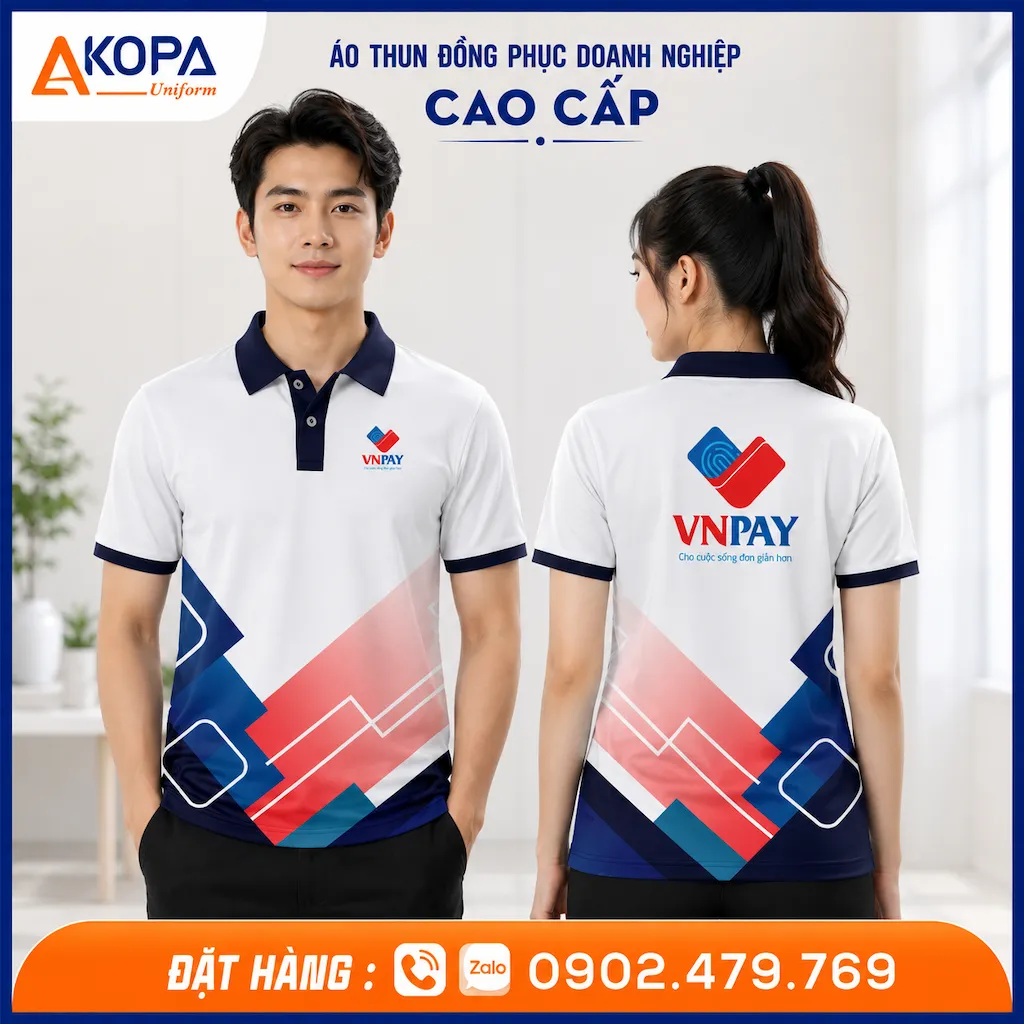 Áo Polo Đồng Phục Công Ty Ví Điện Tử Màu Trắng Phối Xanh