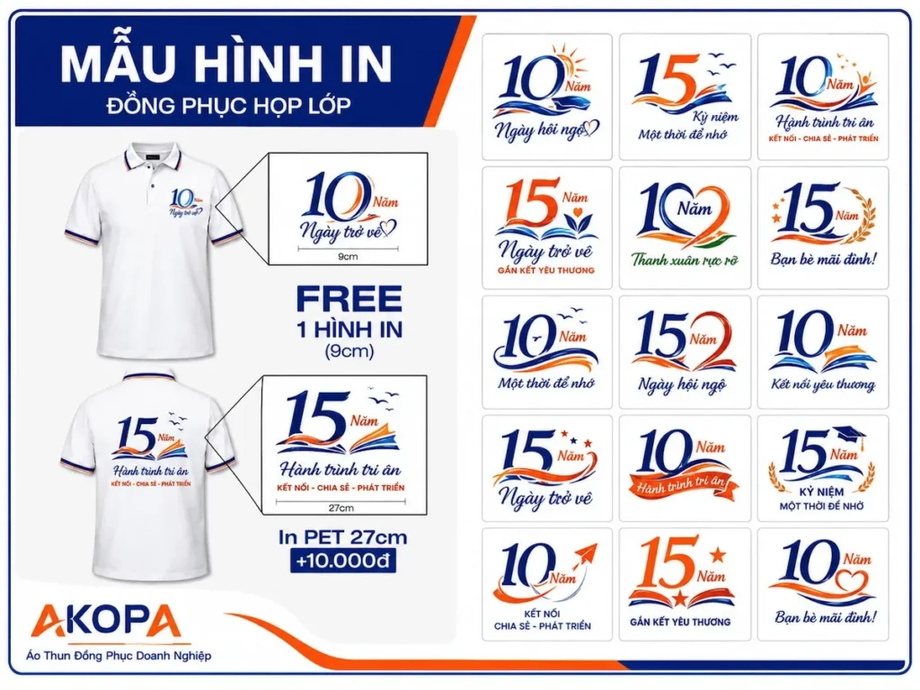 mẫu logo,hình in lên áo họp lớp 10 năm,15 năm tại akopa