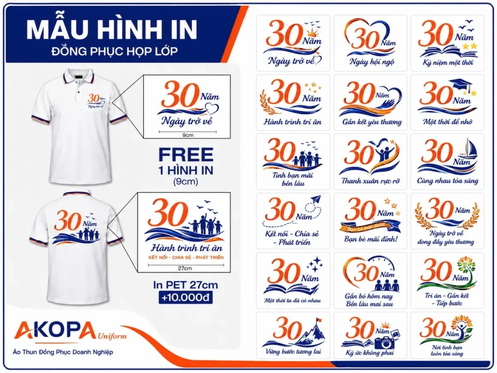 mẫu hình in logo lên áo họp lớp 30 năm akopa