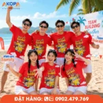 Áo phông đồng phục nhóm thiết kế theo yêu cầu với phong cách trẻ trung, phù hợp team building, du lịch biển và sự kiện gắn kết doanh nghiệp.