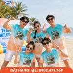 Áo phông đồng phục nhóm thiết kế hiện đại với thông điệp đoàn kết, phù hợp team building, du lịch biển và sự kiện doanh nghiệp, tạo dấu ấn gắn kết tập thể.