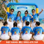 Áo phông đồng phục nhóm màu xanh dương Better Together dành cho 9 thành viên tham gia teambuilding và hoạt động trên bãi biển.
