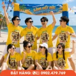 Áo phông đồng phục nhóm màu vàng thiết kế trẻ trung theo yêu cầu, phù hợp teambuilding, du lịch biển, dã ngoại và các hoạt động gắn kết đội nhóm.