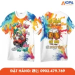 Áo phông đồng phục nhóm thiết kế màu sắc trẻ trung, in hình du lịch và slogan độc đáo, phù hợp cho du lịch, dã ngoại, teambuilding và sự kiện nhóm.