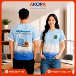 Áo phông nhóm du lịch màu xanh biển trẻ trung, nổi bật với slogan "Chỉ cần có nhau, đi đâu cũng được", phù hợp cho team đi biển, dã ngoại và du lịch.