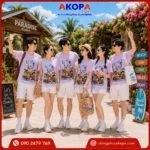 Áo nhóm du lịch màu tím trẻ trung, chất vải thoáng mát, in bền đẹp. Phù hợp đi biển, resort, dã ngoại và team building, giúp cả nhóm nổi bật trong mọi khung hình.