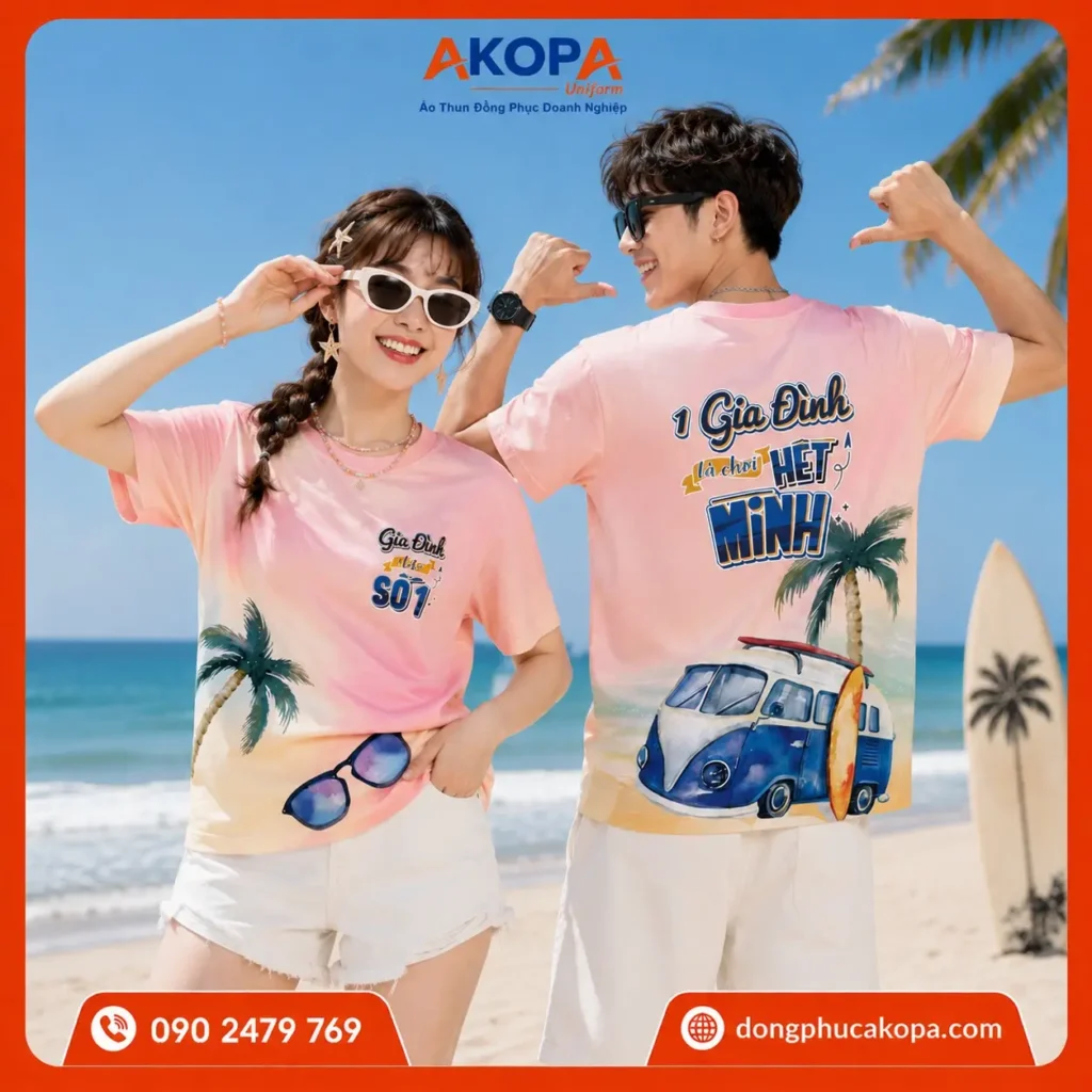 Áo gia đình đi biển loang màu hồng pastel với slogan "1 Gia Đình Là Chơi Hết Mình", thiết kế in trước sau nổi bật. Chất vải mềm mát, form unisex dễ mặc, phù hợp du lịch, nghỉ dưỡng, chụp ảnh gia đình và lưu giữ những khoảnh khắc hạnh phúc bên nhau.