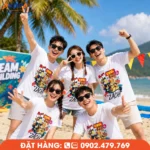 Áo phông team building với thiết kế sáng tạo, chất liệu thoáng mát, thích hợp cho doanh nghiệp tổ chức du lịch, team building và hoạt động ngoài trời.