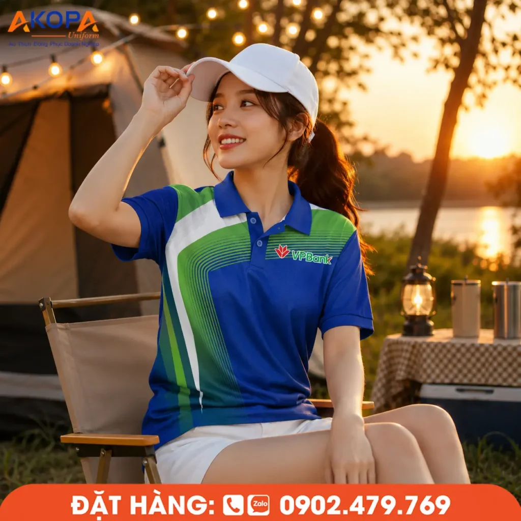 Áo polo team building tông xanh nổi bật mang đến phong cách trẻ trung, năng động cho các hoạt động cắm trại và dã ngoại. Thiết kế hiện đại, chất liệu thoáng mát giúp người mặc luôn thoải mái, góp phần tạo nên hình ảnh đồng bộ và chuyên nghiệp cho tập thể.