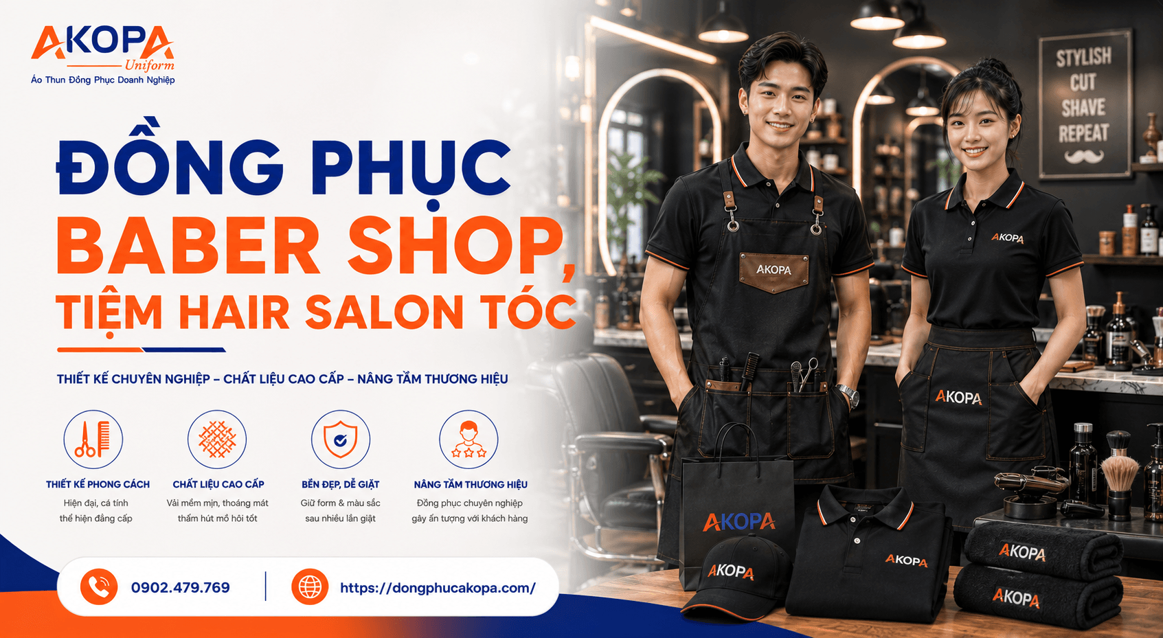 may đồng phục tiệm baber shop,salon tóc