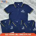 Áo polo Shinhan Finance màu xanh navy phối viền vàng là lựa chọn phù hợp cho các doanh nghiệp tài chính, ngân hàng và dịch vụ khách hàng