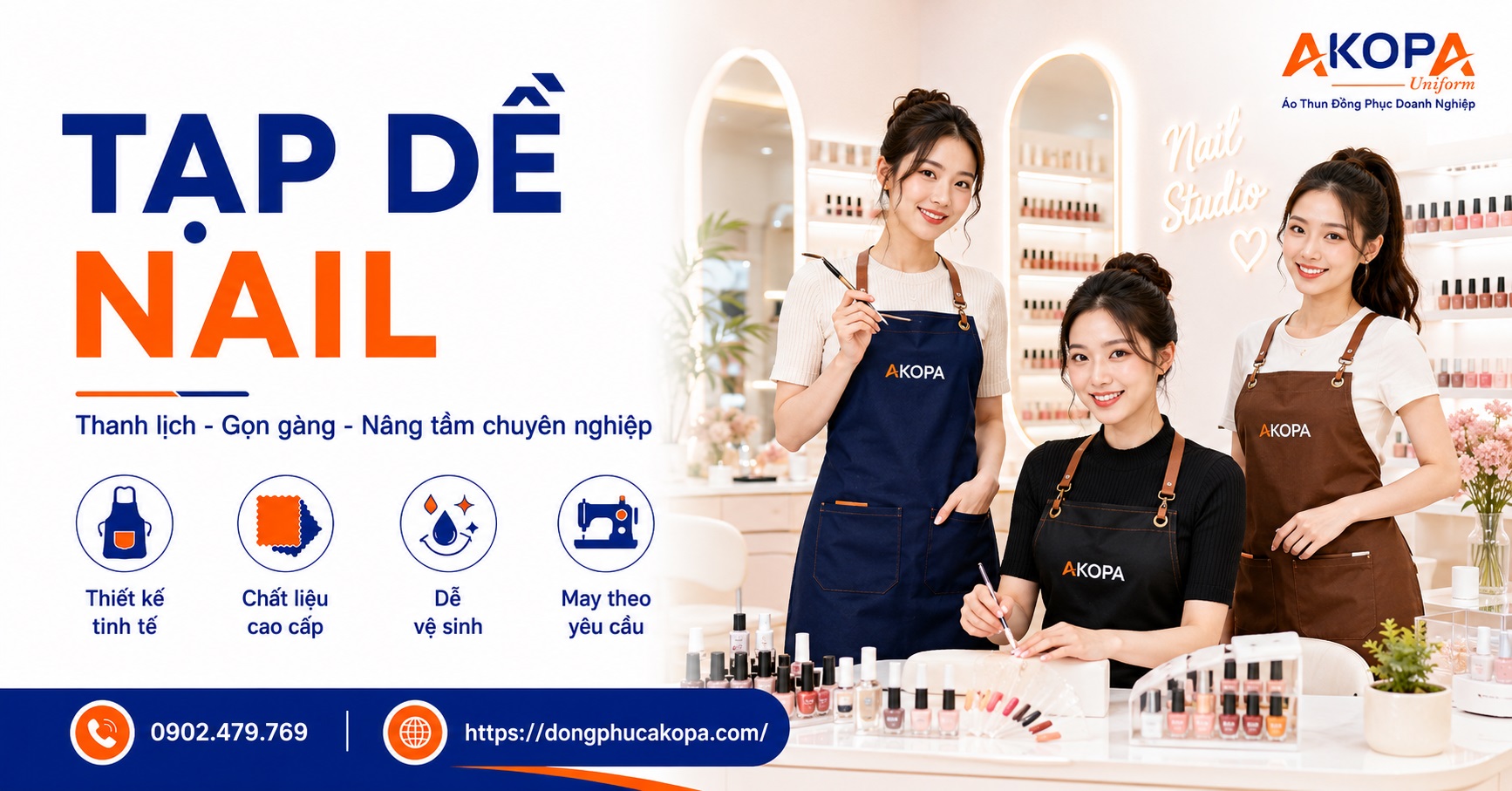 tạp dề làm nail ảnh bìa akopa