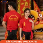 Áo Ban Tổ Chức màu đỏ nổi bật, thiết kế dành cho đội múa lân, biểu diễn văn hóa truyền thống và các chương trình lễ hội, sự kiện cộng đồng.