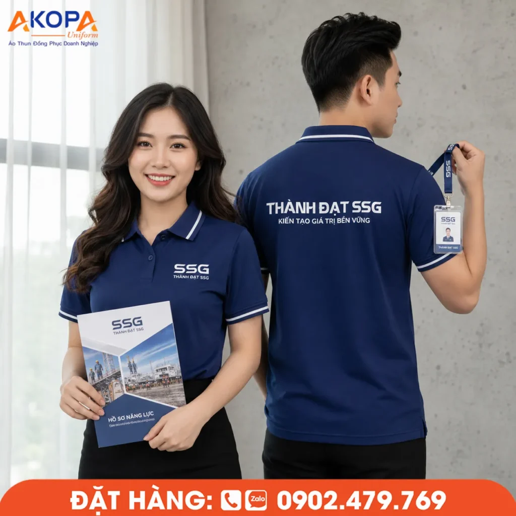 Áo đồng phục công sở màu xanh navy phối viền trắng sở hữu thiết kế thanh lịch, giúp nâng cao hình ảnh chuyên nghiệp và đồng bộ thương hiệu. Phù hợp cho doanh nghiệp xây dựng, kỹ thuật, văn phòng và nhiều lĩnh vực kinh doanh hiện đại.