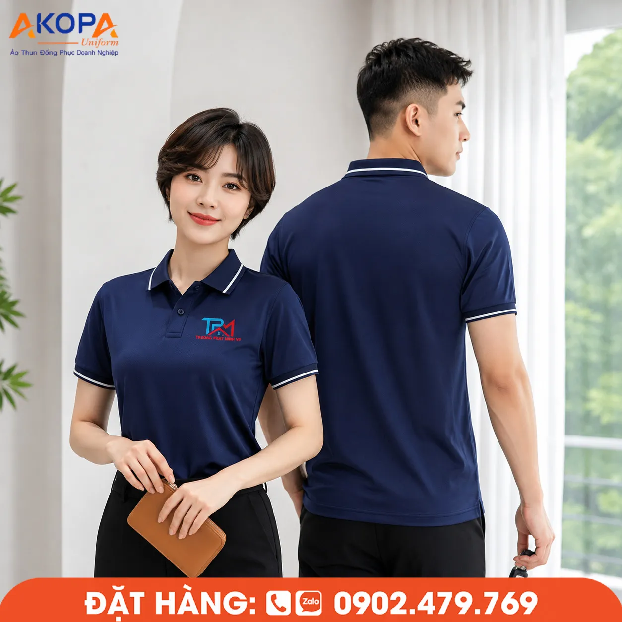 Áo polo đồng phục công sở nam nữ màu xanh navy thanh lịch – AKOPA
