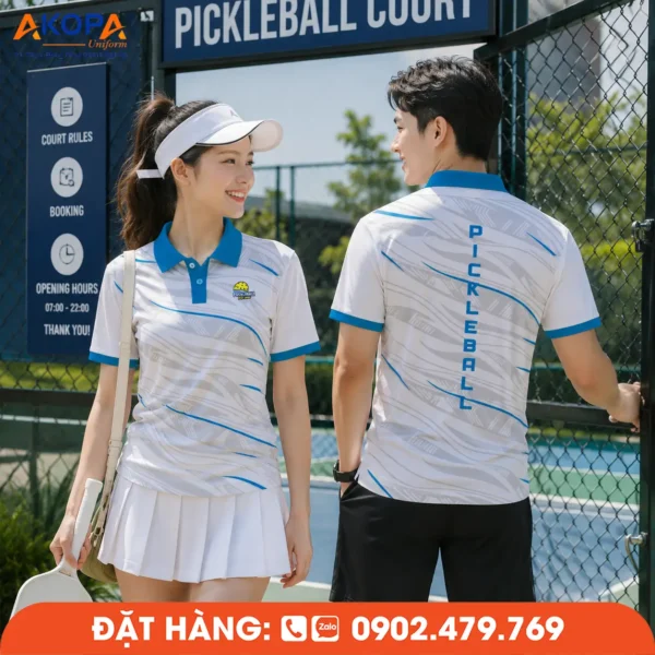 Áo Đồng Phục Pickleball Trắng Phối Xanh – PK130